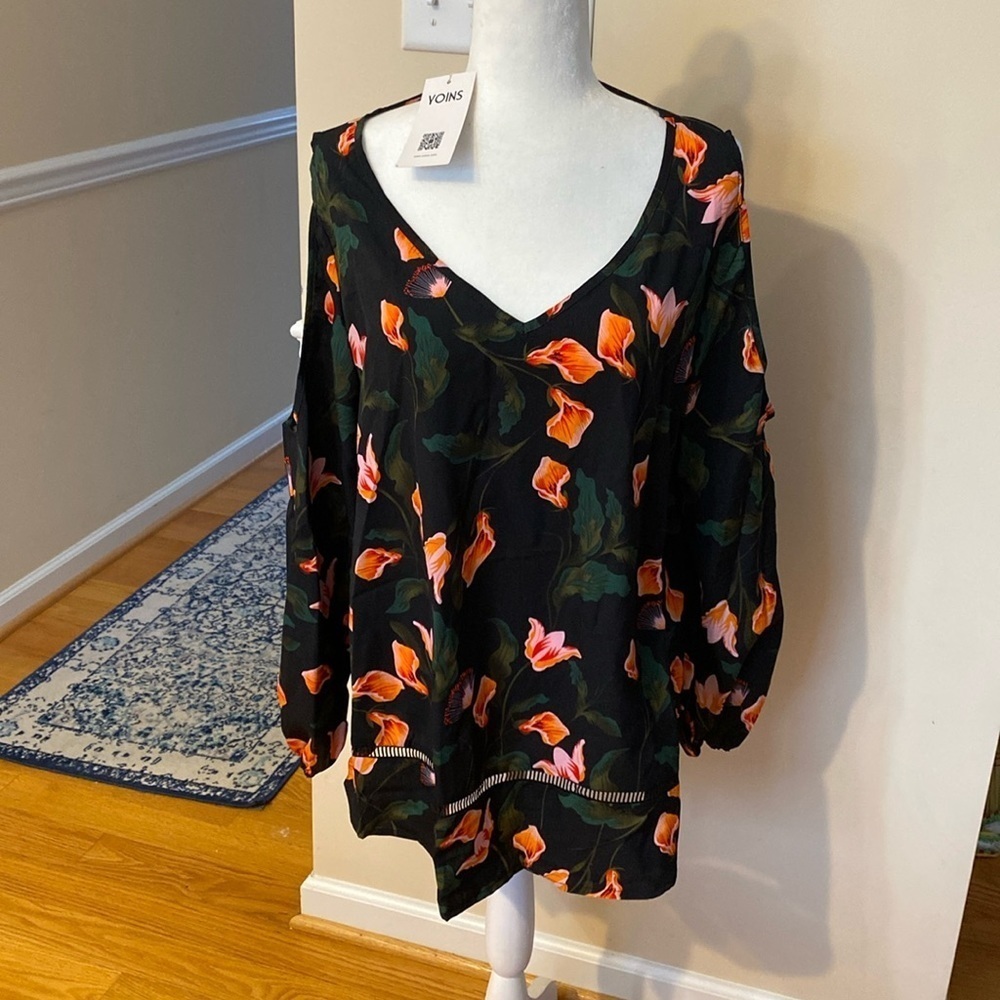 Yoins cold shoulder Cala lily print ladies blouse